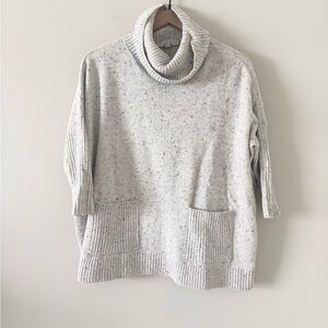 Loft Drop Shoulder Poncho Turtleneck Sweater in Gray with Multi Specks Size XXSP